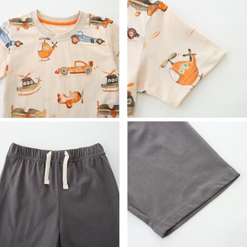 Image of Baby Boys' Summer Clothing Set, 2 Piece Cotton Toddler Boy Outfits 2-6T | Short Sleeve T Shirt and Short, Soft Breathable Infant Boy Clothes, Crewneck, Elastic Waist Shorts, Dinosaur /Car Print