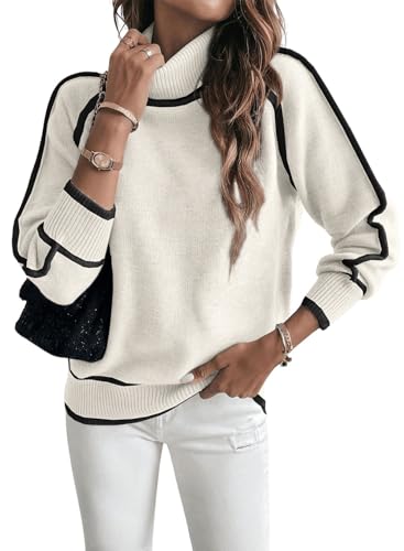 EVALESS Fall Sweaters for Women Trendy 2025 Cute Cozy Turtleneck Long Sleeve Colorblock Knitted Pullover Tops2