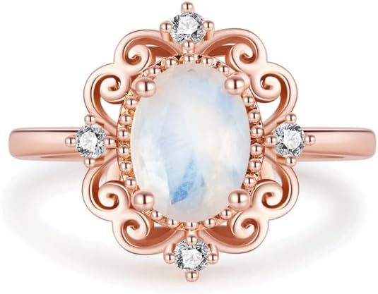 Rose Gold Plated Moonstone Ring for Women 925 Sterling Silver Boho Engagement Ring Wedding Promise Ring Moonstone Jewelry Gift - Image 2