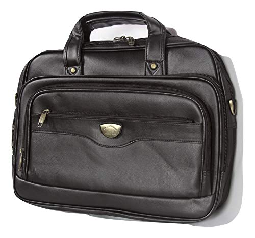 Image of Men's Leather Expandable 06 Zipper Laptop, File Bag and Messenger Bag, Black