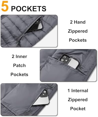 33,000ft Men's Lightweight Gilet, Packable Quilted Puffer Padded Vest Outerwear, Body Warmer Windproof Sleeveless Jacket for Golf Running Hiking Horse Riding