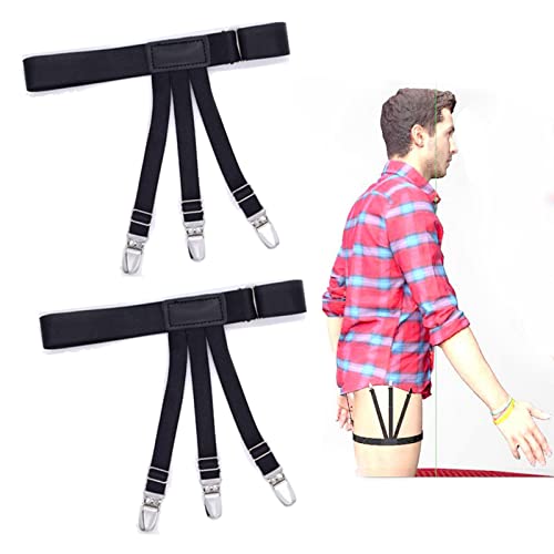 Adjustable Shirt Stays for Men - 2 Pack Black Nylon Garter Belts to Keep Shirts Tucked In- B3