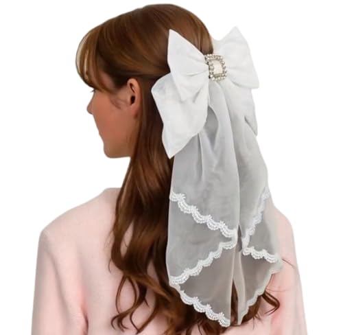 Gran Lazo para el Cabello, Velo, Clips para el Cabello, Diademas para Mujer, Accesorios Lolita, Encaje Dulce, Broche de Pelo, Fiesta, Princesa Dulce, Anime, Blanca miniatura 4