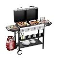 ROVSUN 2-in-1 Propane Gas Grill and Griddle Combo with Lid, 4 Burner Standing Flat Top Griddle & Grill with 40000BTU Output, Auto Ignition, Enamel Grate for Outdoor Backyard BBQ Cooking