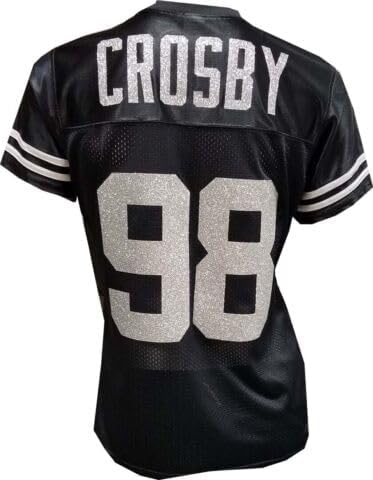 Custom Womens Blinged Football Black/Silver Mesh Jersey, MAXX Crosby Size Large