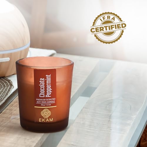 Image of EKAM Chocolate Peppermint Votive Soy Wax Scented Candle, 40 Grams, 10 Hours Burn Time| Long Lasting Premium Candles | Ideal for Home Decor | Gifting & Aromatherapy
