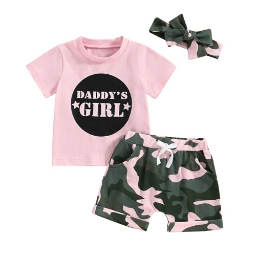 ZAXARRA Baby Girl Summer Outfit Letter Print Crew Neck Short Sleeve T-Shirts Tops Elastic Waist Shorts 2Pcs Clothes Set (Pink 3, 18-24 Months)