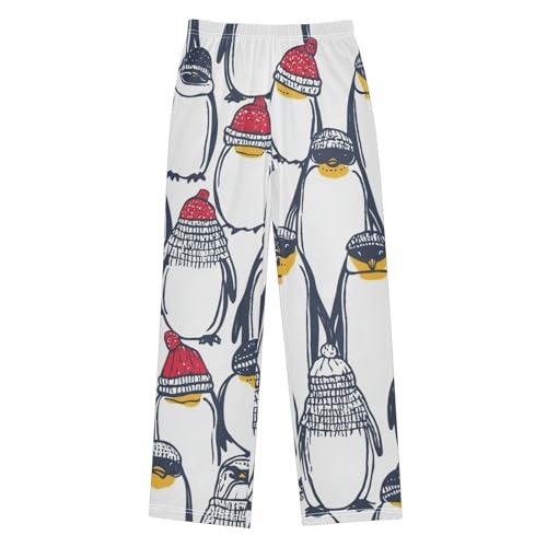 ZZXXB Winter Cartoon Penguins Boys Long Pants Soft Trousers Elastic Waist Kids Lounge Bottoms with Pockets S-XL