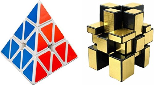 Mayatra's Shengshou 3x3 Mirror Cube, Gold & Pyraminx Speed White Cube Combo of - 2