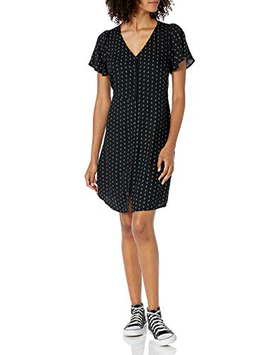 Amazon Brand - Goodthreads Women's Fluid Twill Button-Front Fit-and-Flare Dress, Black Medallion Print, Small
