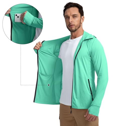 Image of Men's UPF 50+ Light Jacket Full Zip Sun Protection Hoodie Long Sleeve Sun Shirts for Men Hiking Fishing Zip Pockets