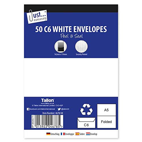 𝐏𝐚𝐜𝐤 𝐨𝐟 𝟓𝟎 Peel and Seal White 𝐂𝟔 Envelopes 80 GSM | Size 162mm x 114mm | School | Home| Office