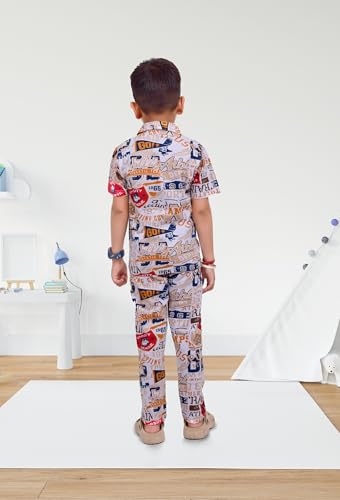 Image of 3BROS Unisex Pure Cotton Short Sleeve Kids Night Dress for Boys & Girls Nightwear /Sleepsuit /Sleepwear /Loungewear Night Suit for Boys and Girls Top and Pyjama Combo Set | JB20HS6031-Parent