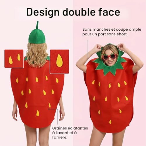 SureFly Déguisement Fraise pour Adulte avec Lunique et Lunettes, Déguisement Femme et Homme, Costume Adulte Thème Fruit, Déguisement Drôle pour Carnaval, Soirée à Thème, Cosplay et Événements Festifs – vue 5