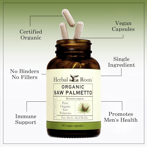 Herbal Roots Organic Saw Palmetto Capsules | 1,000mg per Serving | 60 Organic Vegan Capsules - Thumbnail 3