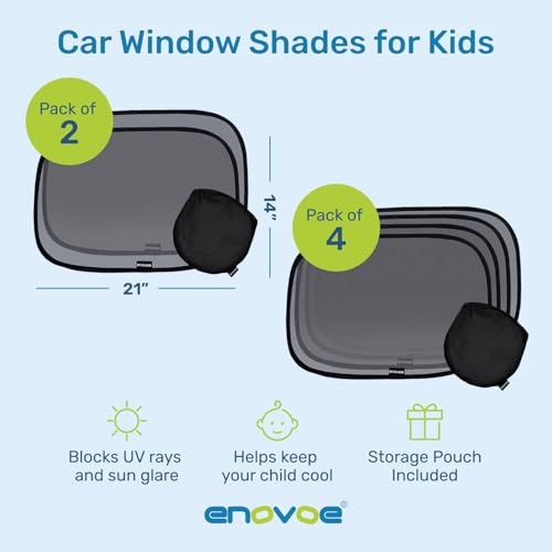 enovoe car window shades for baby 2 pack - 21x14 inches sun shade blocker cling - glare shield and uv rays protection for your child - side windows screens for suv- mesh window shades for car baby