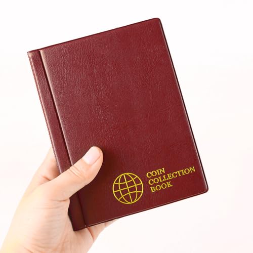 Coin Collection Album - Coin Holder Book Coin Storage Album Money Penny Pocket for Collectors CS01 (Red, Pocket Size 30x30mm/1.2x1.2 in[120 Pockets]) - Thumbnail 7