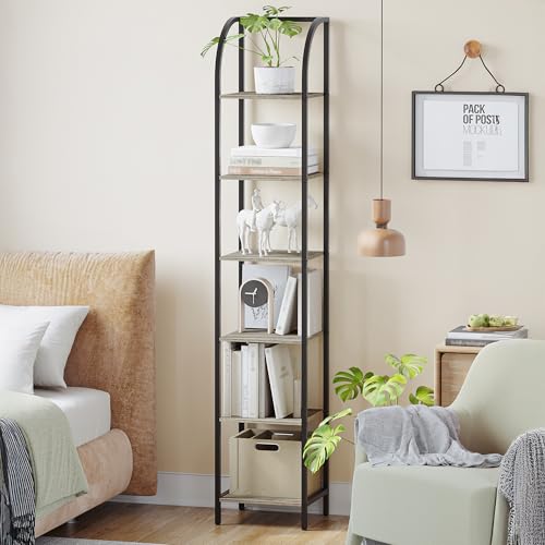 Hzuaneri Bookshelf Narrow Bookcase, Tall Storage Rack with Steel Frame
