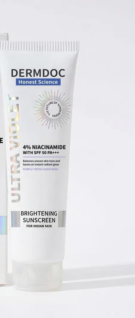 DERMDOC 4% Niacinamide Ultra Violet Brightening Sunscreen with SPF 50 PA+++ Sun Protection | (20 gm Pack of 2) | | Sunblock I for Oily Skin I UV Protection | Purple Tinted-image-7