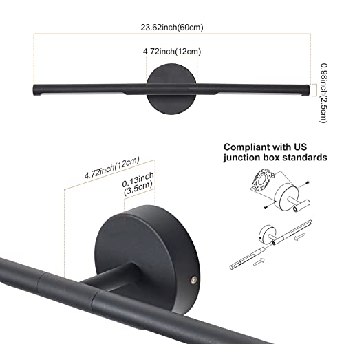 Linseeds RD-7516-2-BK Matte Black Bathroom Light Fixtures Over Mirror 24 Inch, 18W 360° Rotatable Dimmable 4000K Led Vanity Light Bar thumb #5