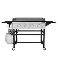Royal Gourmet GB4001B 4-Burner Flat Top Gas Grill 52000-BTU Propane Fueled Professional Outdoor Griddle 36inch Backyard Cooking with Side Table, Black