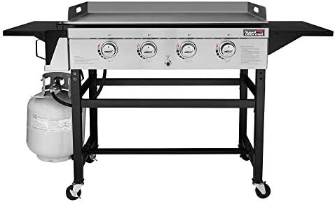Royal Gourmet GB4001B 4-Burner Flat Top Gas Grill 52000-BTU Propane Fueled Professional Outdoor Griddle 36inch Backyard Cooking with Side Table, Black