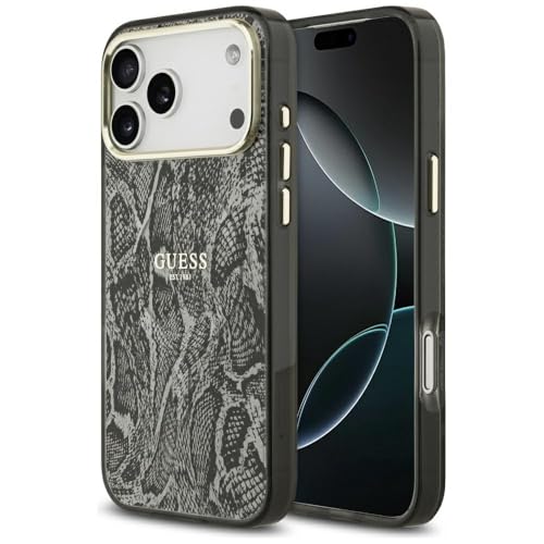Coque Guess iPhone 17 Pro Max motif python noir élégant compatible MagSafe