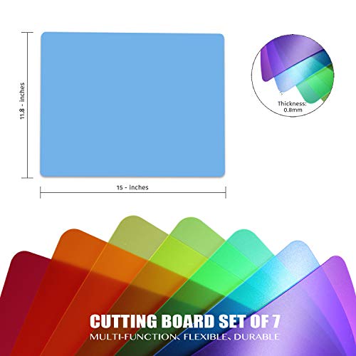 Fotouzy Plastic Cutting Boards For Kitchen, Flexible Cutting Mats Set Of 7, Bpa-Free, Non-Porous, Dishwasher Safe, 15X12 In, 7 Translucent Colors #TOP3