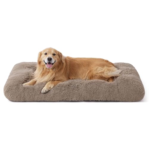 Bedsure Materasso per Culla per Cani Extra Large- Materasso XXL Morbido Lavabile con Fondo Antiscivolo, Cuscino Riscaldante XL per Cani di Grossa Taglia, Camel, 119 x 74 cm