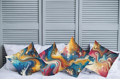 Ambesonne Colorful Throw Pillow Cushion Cover Set of 4, Modern and Surreal Painting Like Print of Abstarct Maximalist Style Swirls, Decorative Accent Double-Sided Printing, 16", Orange Blue Pink
