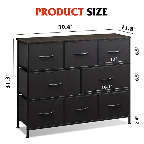 Wlive Fabric Dresser For Bedroom, Storage Drawer Unit, Bedroom Dresser Tv Stand For 32 40 43 Inch Tv, Wide Dresser With 8 Large Deep Drawers For Office, College Dorm, Charcoal Black #TOP2