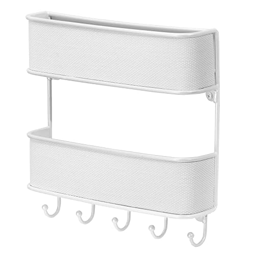 Mdesign Mail Organizer Wall Mount 2-Tier Storage Sorter With 5 Hooks, Modern Metal Woven Rack For Home Entryway, Kitchen - Hanging Letter, Bill, Mail, And Key Holder For Wall, Tesse Collection, White #TOP5