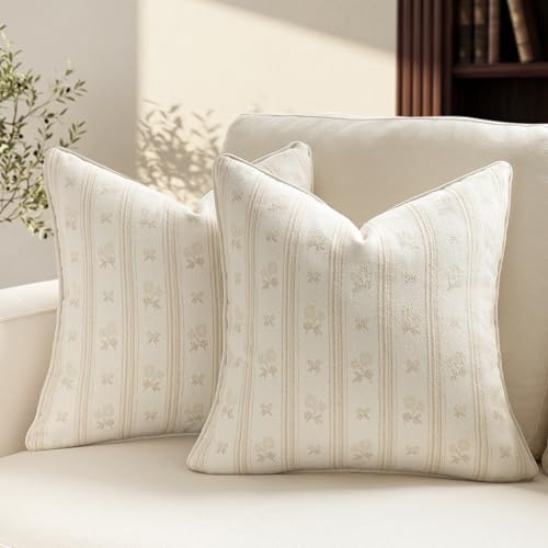 NextArt Floral Striped Pillow Covers, 18x18 Vintage Farmhouse Pillows Covers