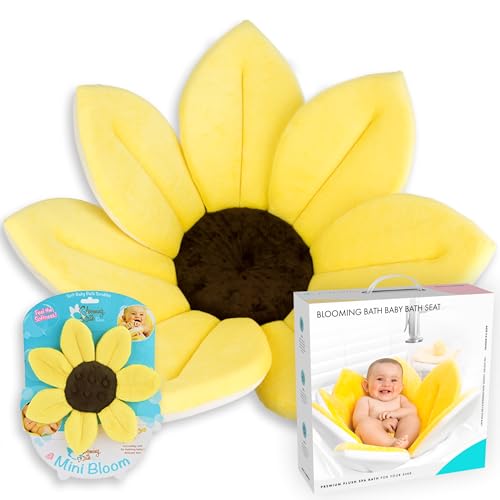 Image of Blooming Bath Baby Bath Seat - Baby Tubs for Newborn Infants to Toddler 0 to 6 Months and Up - Baby Essentials Must Haves - The Original Washer-Safe Flower Seat (Original, Yellow + Scrubbie)