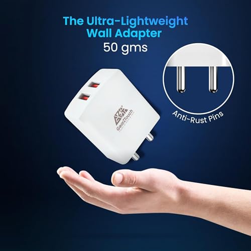 Image of GEARZTOUCH New 17W Quick Charge 3.1A Dual Port Fast Mobile Charger Adapter USB Travel Charger Compatible with All Smartphones- Samsung, Realme, Redmi, Oppo,Vivo (White) Spark3 Dual