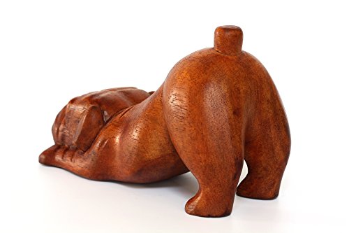 G6 Collection Wooden Hand Carved Crouching English Bulldog Statue Figurine Sculpture Art Decorative Rustic Home Decor Accent Handmade Handcrafted Wood Decoration Gift Dog Artwork #TOP4
