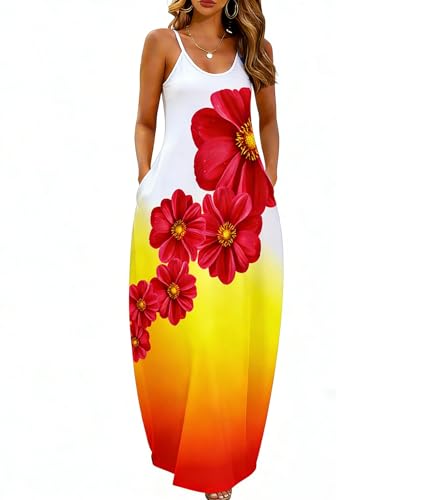 Image of Wolddress Womens Maxi Dress with Pockets 2026 Casual Strap Plus Size Loose Plain Long Office Summer Beach Travel Dresses S-5X