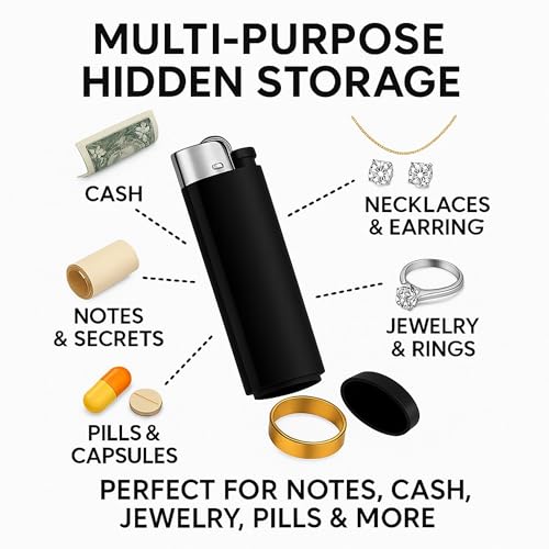 Image of IN SELECT Lighter Diversion Safe Stash, Hidden Storage Compartment Secret Compartment Container for Jewelry, Travel, Camping, and Everyday Carry (No spark, No flame) One piece in Black