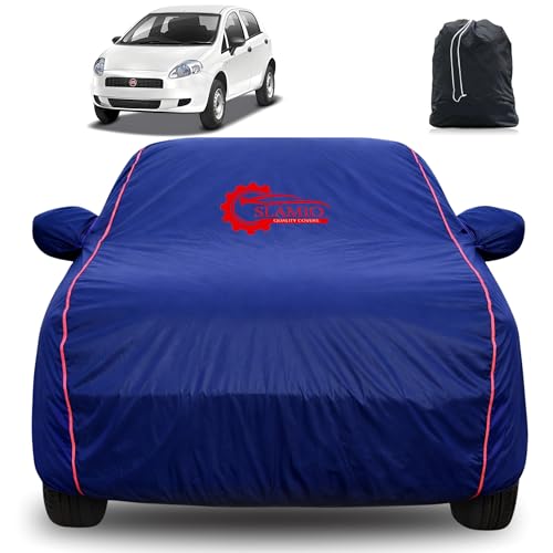 Image of 100% Waterproof Car Cover for Fiat Punto Pure | All-Weather, Dustproof & UV Protection | Heavy-Duty 3-Layer Fabric | Custom Fit with Mirror & Antenna Pocket | Navy Blue
