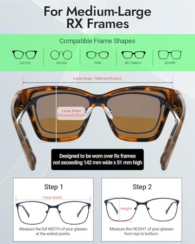 Meeloog Over Glasses Sunglasses for Women Polarized Stylish Cateye Shades Go Over Glass Women for Driving Large MST00653