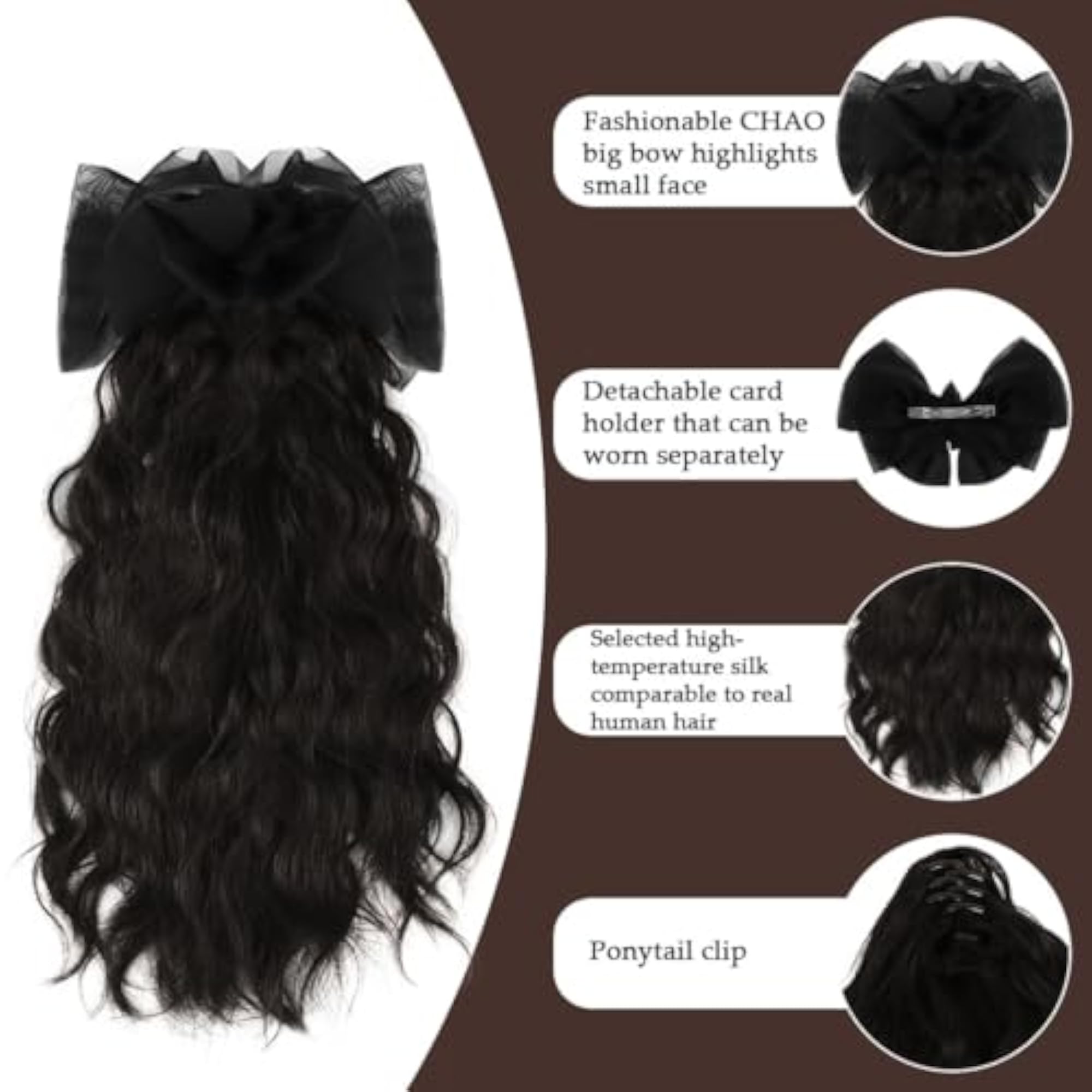 Wavy Ponytail Hair Extension, Black, 16-18 Inch