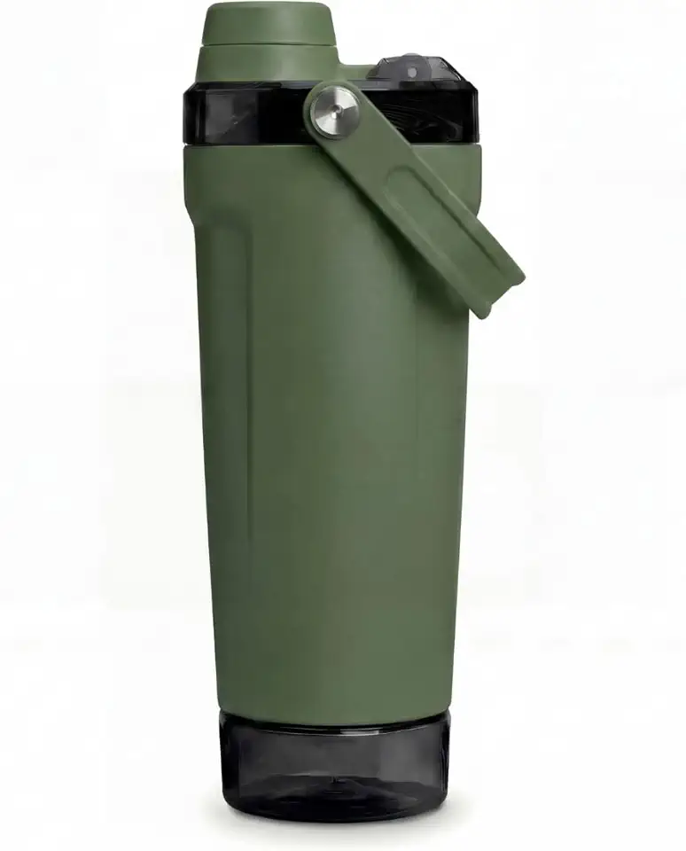 Copo Térmico Shaker de Aço Inoxidável com Isolamento à Prova de Vazamentos | Armazenamento na Base e Tampa de Fluxo Rápido | Shakeira Térmica (Verde Militar, 650ml)