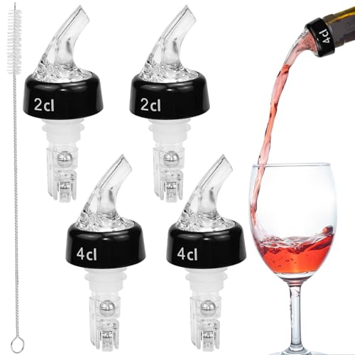 SLTAXAR 4 PCS Vertedor de Botellas 2/4cl, Dosificador de Bebidas y Licores, Boquilla para Botellas de Vino Con Cepillo, para Cócteles y Aceite
