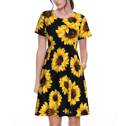Robe d'été fluide col rond avec poches pour un look confortable et sans effort