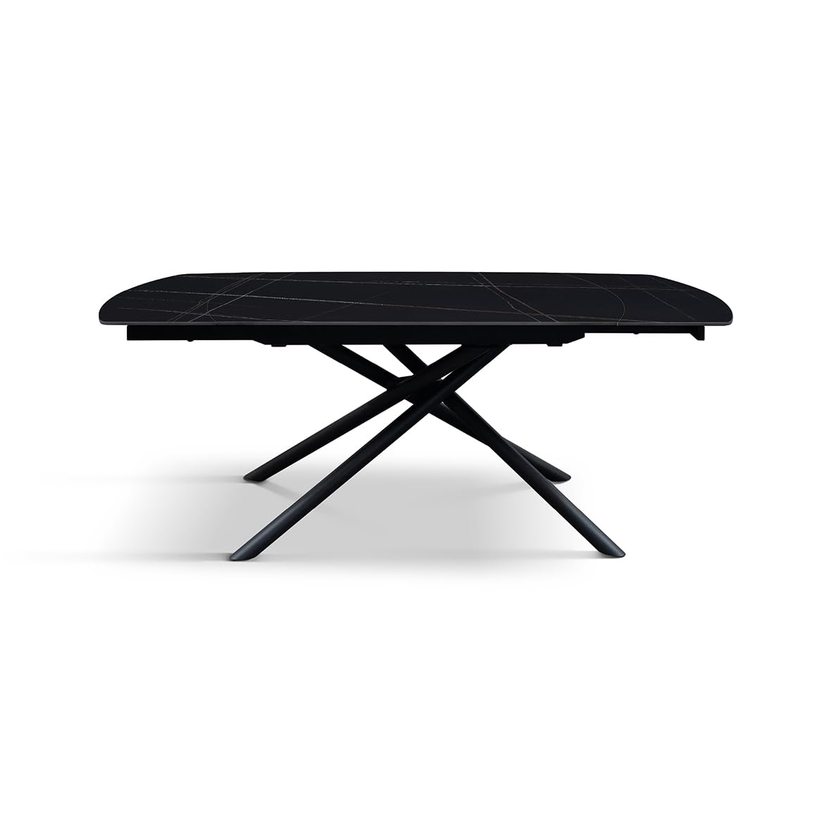 PAZZO DESIGN Tavolo Allungabile Rotante Brando, Piano Ceramica Nero Sahara, Gambe in Metallo Nere, Cucina, Salotto, Ovale, 120 x 88 x h76 cm - id_2207