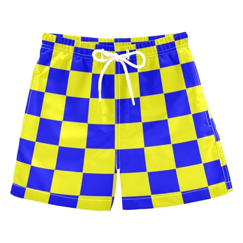 Buffalo Plaid Check Blue Yellow Sport Shorts Teens Swimming Board Shorts Lightweight Compression Liner Swimwear 2T