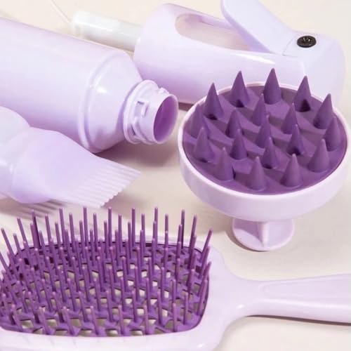 Kit Capilar com Escova Desembaraço, Pente Aplicador Óleo e Tintura, Borrifador e Massageador Limpeza