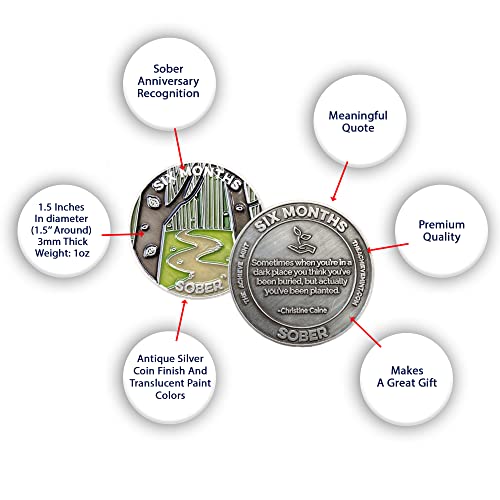 Image of The Achieve Mint 6 Months Sober Token | Six Months Sobriety Chip | Non-AA, Non-Religious Medallions for Men and Women Celebrating Sobriety