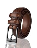 Sportoli Men's Classic Stitched Genuine Leather Uniform Dress Buckle Belt - Amber Perforated - Size 36 (Waist 34)