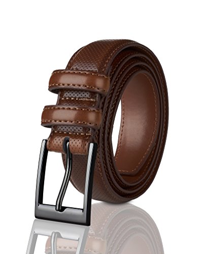 Sportoli Men's Classic Stitched Genuine Leather Uniform Dress Buckle Belt - Amber Perforated - Size 40 (Waist 38)